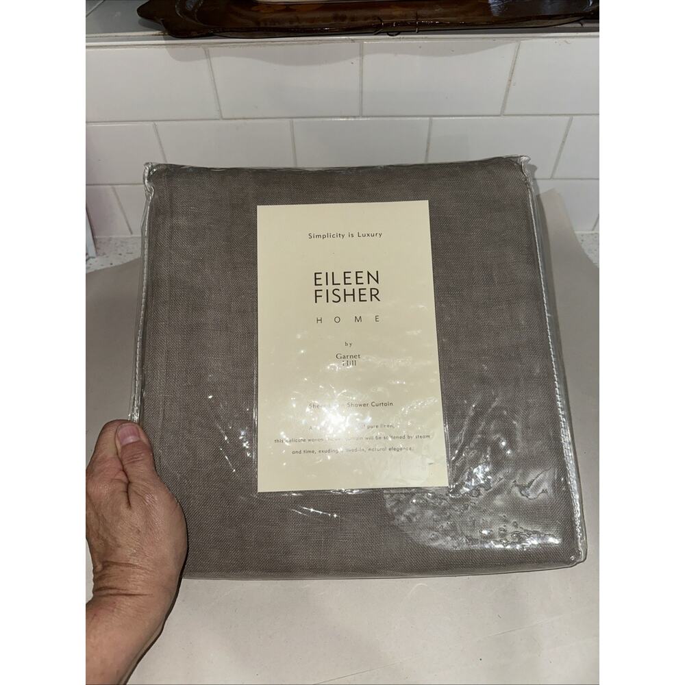 Eileen Fisher Home Garnet Hill Collaboration Sheer Linen Shower Curtain NIP Clay